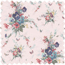 Violas and Butterflies Pink Linen Fabric