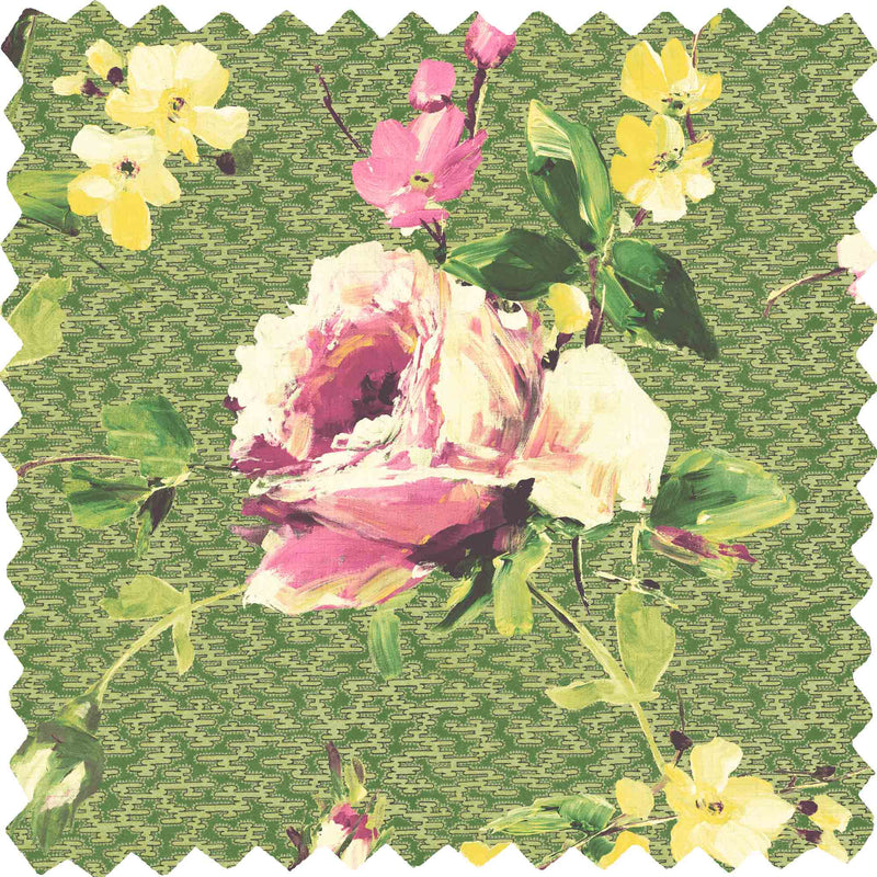 Lancashire Rose Olive Green Linen Fabric