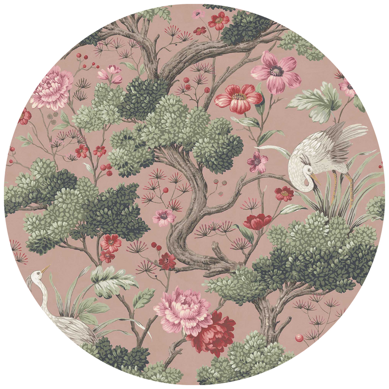 Crane Bird Vintage Pink Velvet Fabric