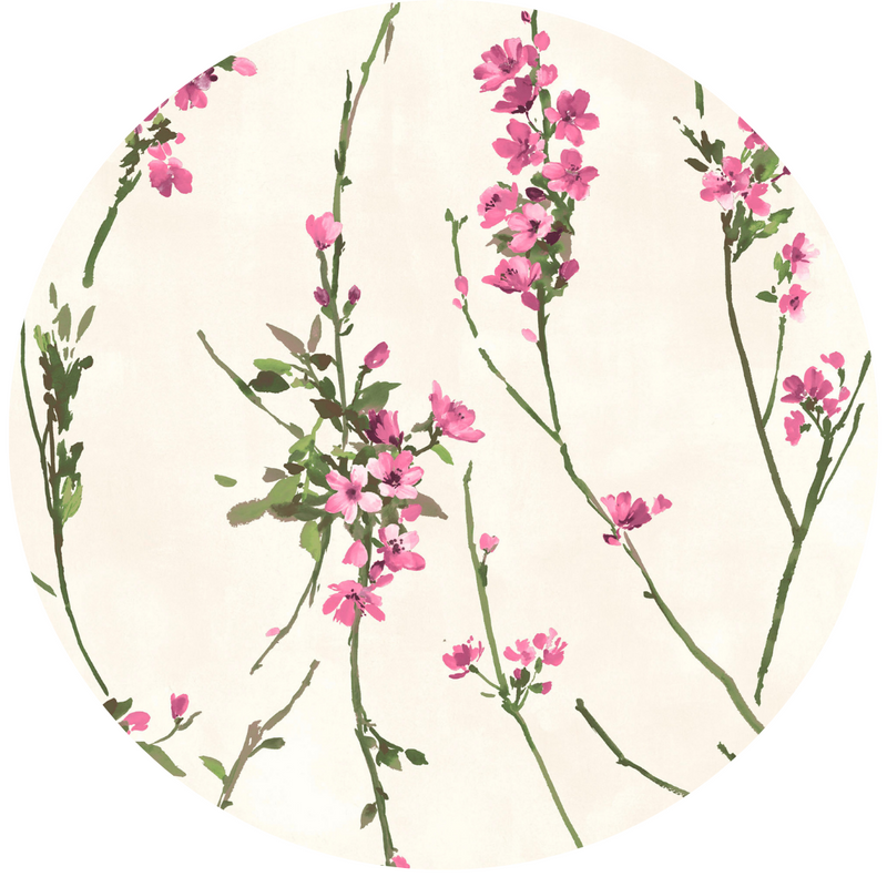 Blossom Pink on Cream Linen Fabric