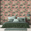 Crane Bird Vintage Pink Wallpaper