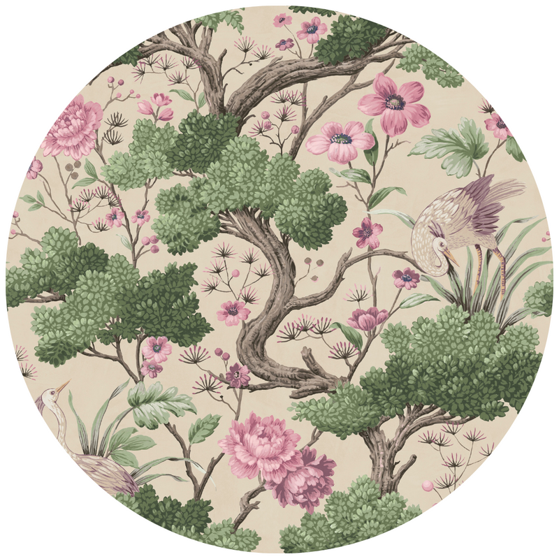 Crane Bird Rose Pink/Cream Velvet Fabric