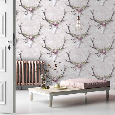 George Stag Head Floral Wallpaper by Woodchip & Magnolia