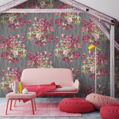 'Eunoia' Watercolour Floral Wallpaper - Grey/Pink‚Äã