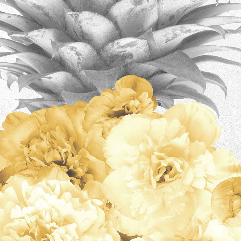 Floral Pineapple Feature Wallpaper in Grey and Yellow
