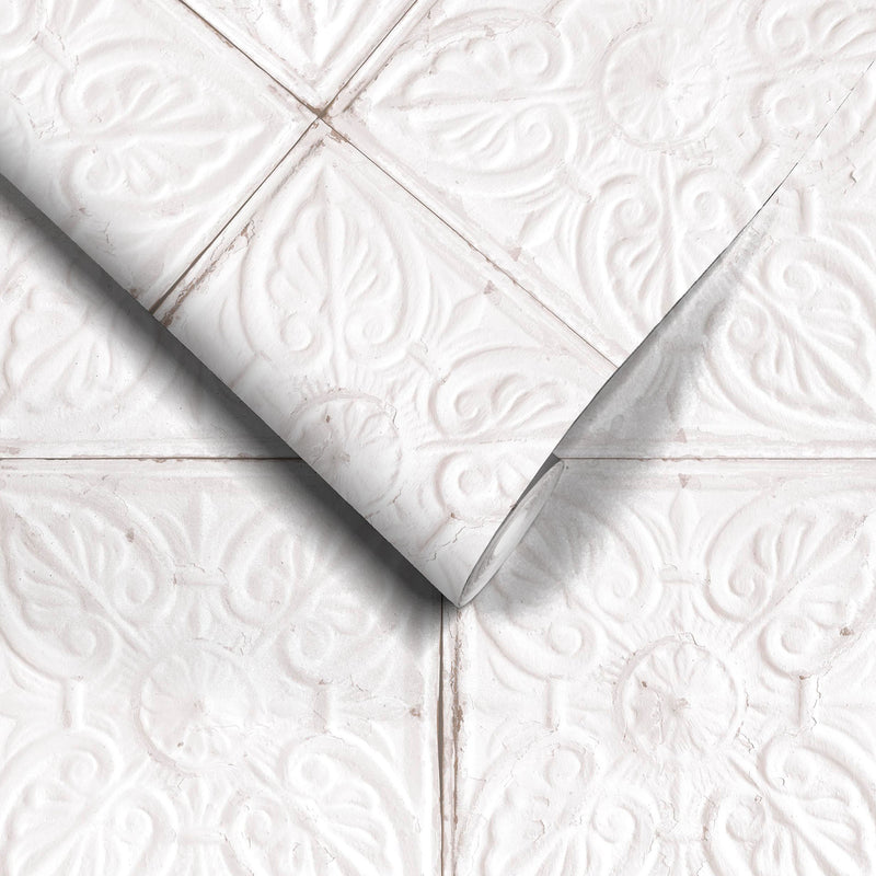 Tin Tile White Wallpaper
