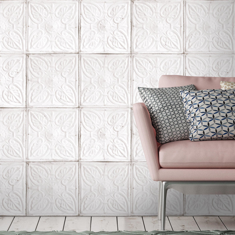 Tin Tile in White Wallpaper by Woodchip & Magnolia