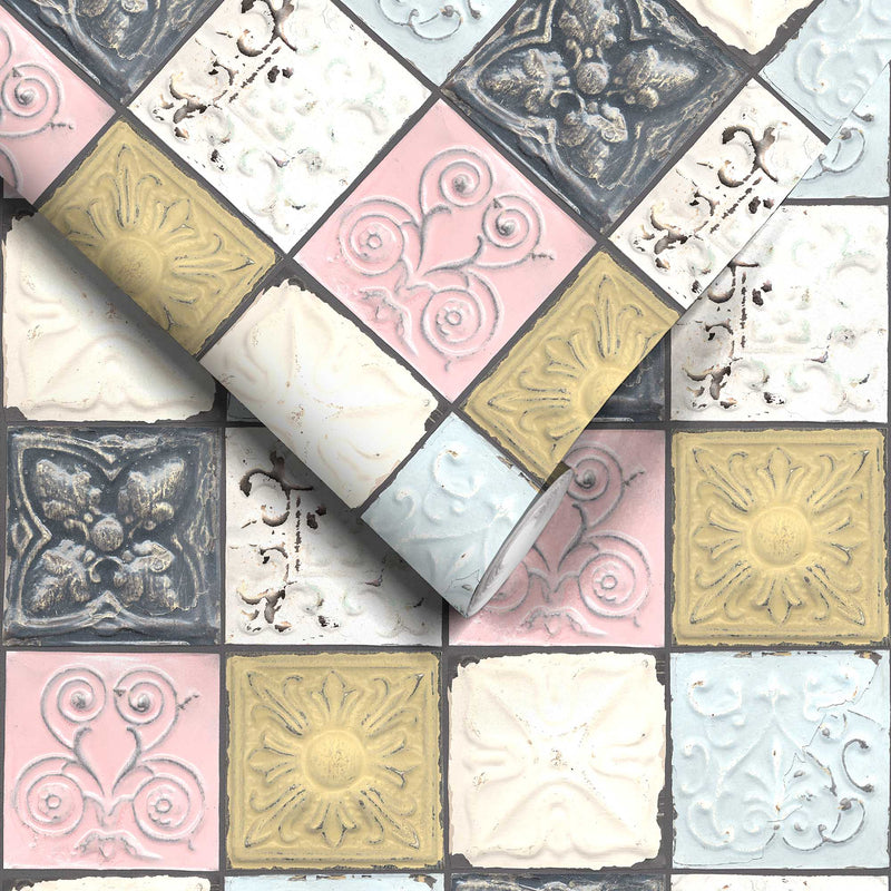 Tin Tiles Colour Wallpaper