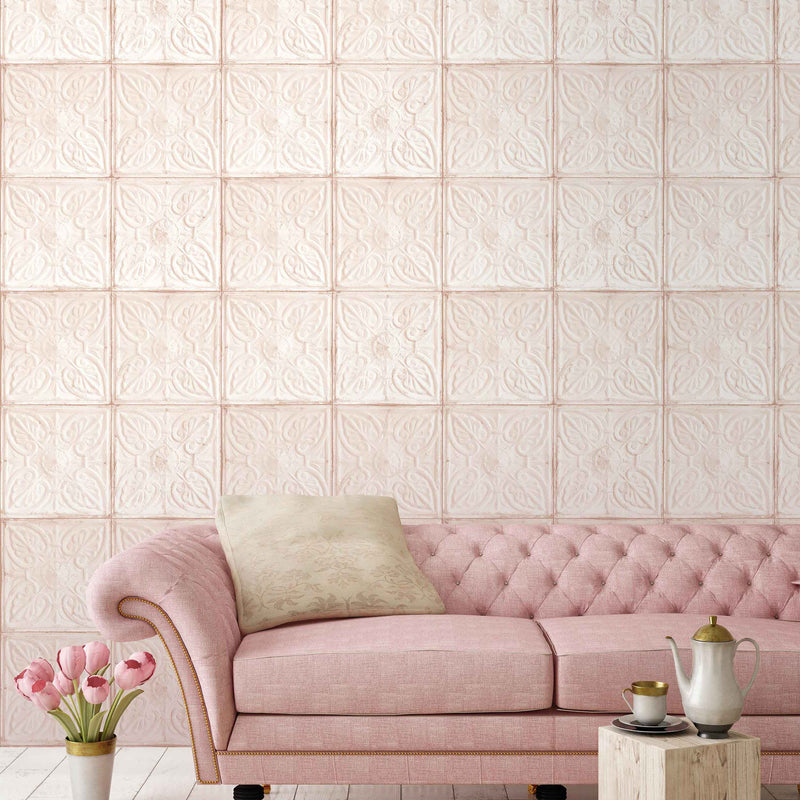 Tin Tile in Blush Wallpaper by Woodchip & Magnolia