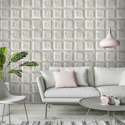 Waverly Tin Tiles Wallpaper In Grey by Woodchip & Magnolia