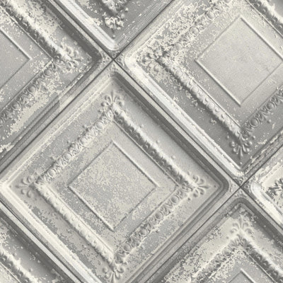 Gramercy Tin Tiles Wallpaper In Grey By Woodchip & Magnolia