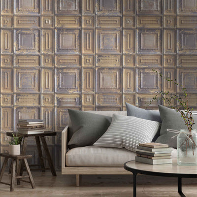 'Delancey' Tin Tiles Feature Wallpaper In Tobacco by Woodchip & Magnolia