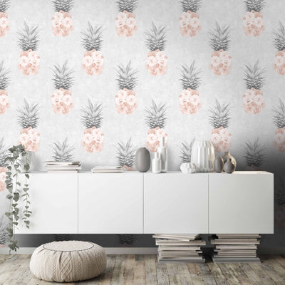 Floral Pineapple Feature Wallpaper in Blush Pink