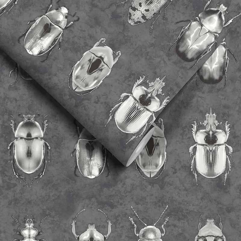 Beetle Jewels Silver/Grey Wallpaper