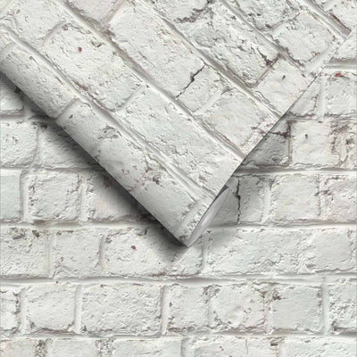 Cracked Painted White Brick Wallpaper