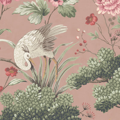 Crane Bird in Vintage Pink Wallpaper by Woodchip & Magnolia