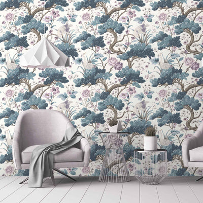 Crane Bird in Japanese Red Wallpaper By Woodchip & Magnolia