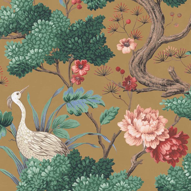 Crane Bird in Mustard Wallpaper By Woodchip & Magnolia