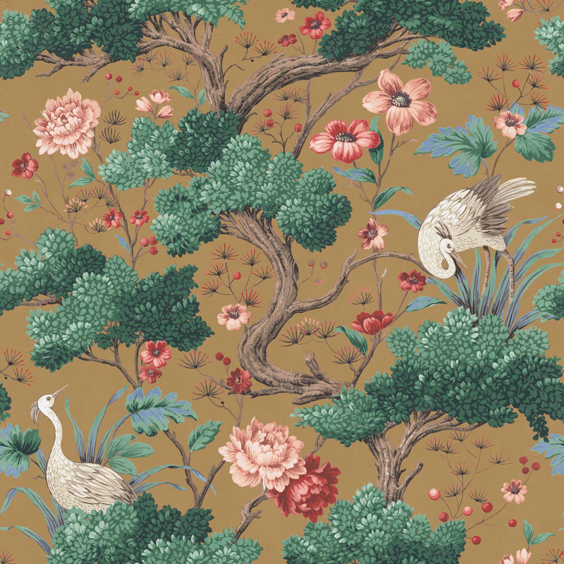 Crane Bird in Mustard Wallpaper By Woodchip & Magnolia
