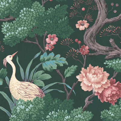 Crane Bird in Forest Green Wallpaper By Woodchip & Magnolia