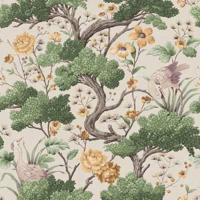 Crane Bird in Buttercup Yellow & Cream Wallpaper By Woodchip & Magnolia