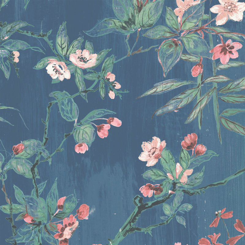 Rivington Marine Blue/Blush Wallpaper