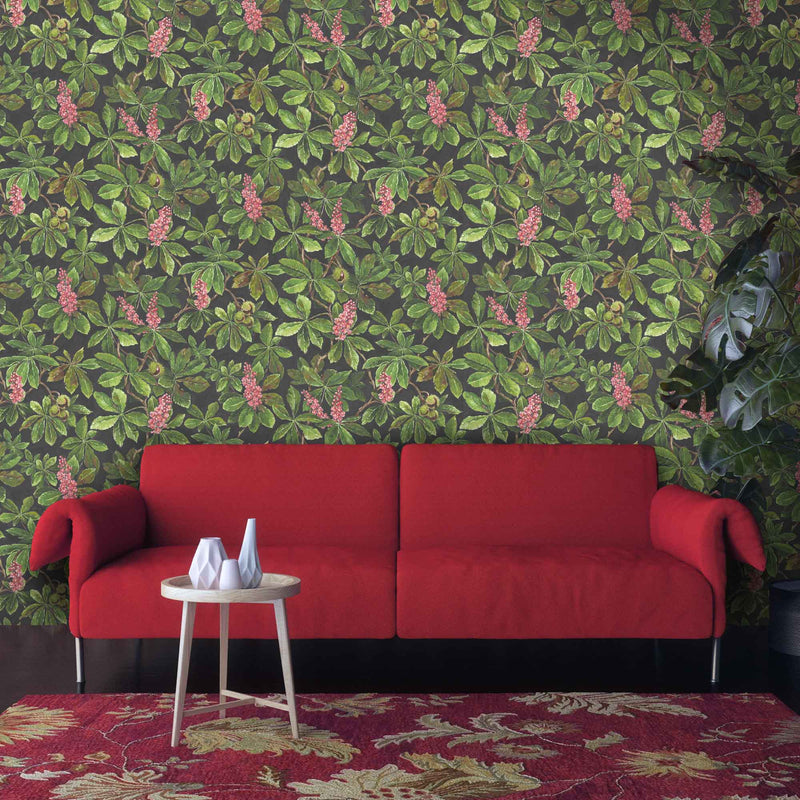 Horse Chestnut Pink/Green Floral Wallpaper by Woodchip & Magnolia
