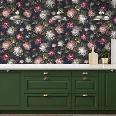 October Bloom Navy Wallpaper