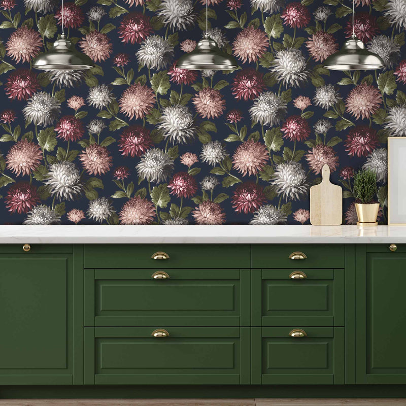 October Bloom Navy Wallpaper