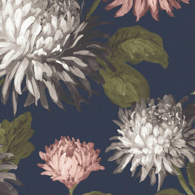 October Bloom Navy Wallpaper