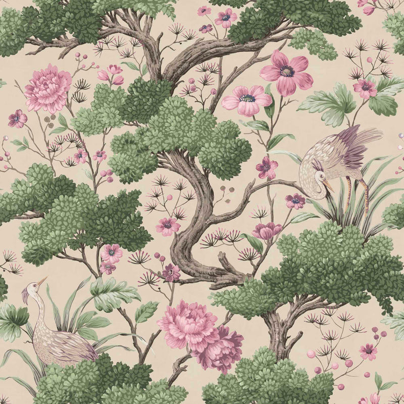 Crane Bird in Rose Pink & Cream Wallpaper By Woodchip & Magnolia