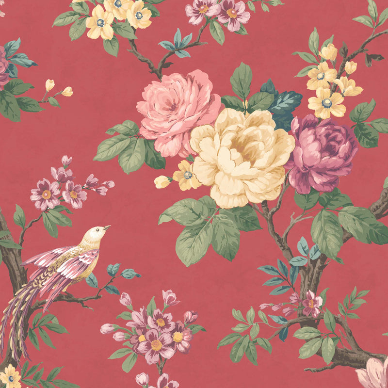 Dawn Chorus in Rouge Red Wallpaper By Woodchip & Magnolia