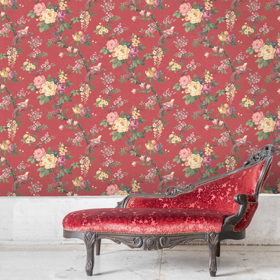 Dawn Chorus in Rouge Red Wallpaper By Woodchip & Magnolia