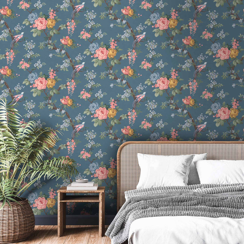 Dawn Chorus Ink Blue Wallpaper