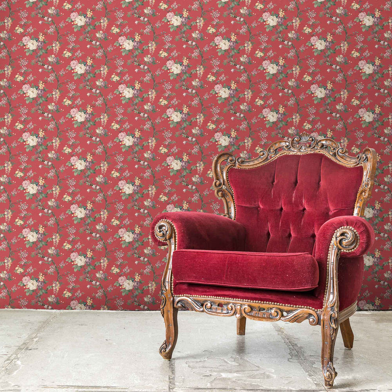 Ditsy Floral in Rouge Red Wallpaper By Woodchip & Magnolia