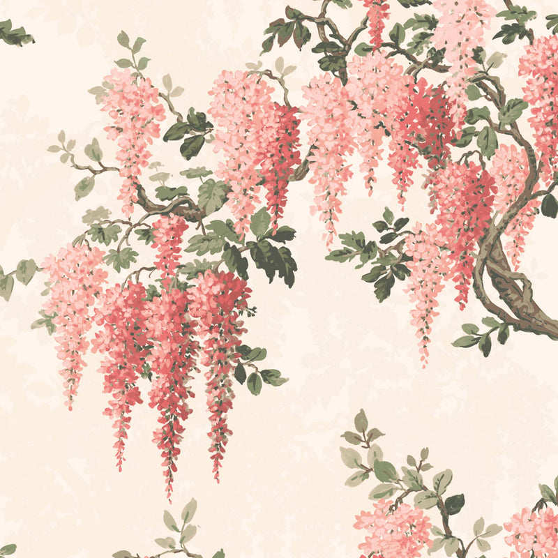 Wisteria in Coral Floral Wallpaper By Woodchip & Magnolia