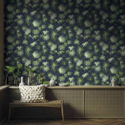 Va Va Frome Noir Green Leaf Botanical Wallpaper By Pearl Lowe