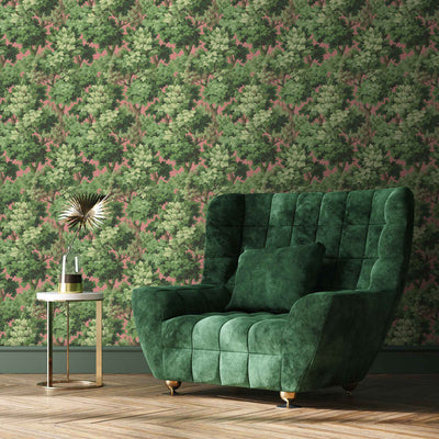 Broadhead Forest Grass Green/Salmon Wallpaper