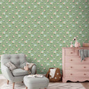 Posies in Woodland Green Wallpaper