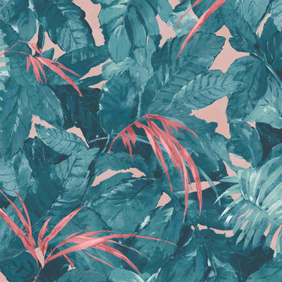 Lush Teal/Coral Wallpaper