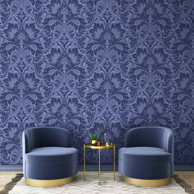 Fearless Serpent Damask Deep Blue Wallpaper By Woodchip & Magnolia 