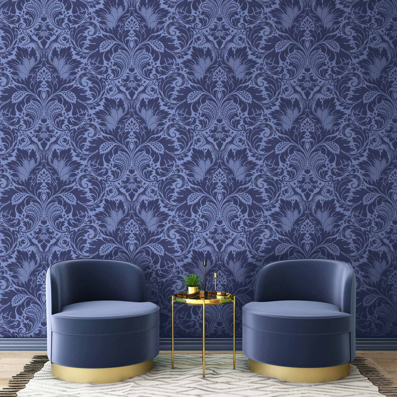Fearless Serpent Damask Deep Blue Wallpaper By Woodchip & Magnolia 