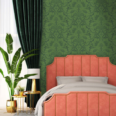 Fearless Eden Green Damask Wallpaper