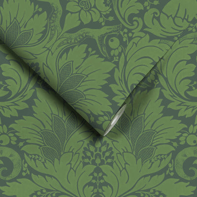 Fearless Eden Green Damask Wallpaper