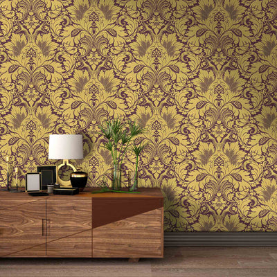 Fearless Damask Ochre Wallpaper