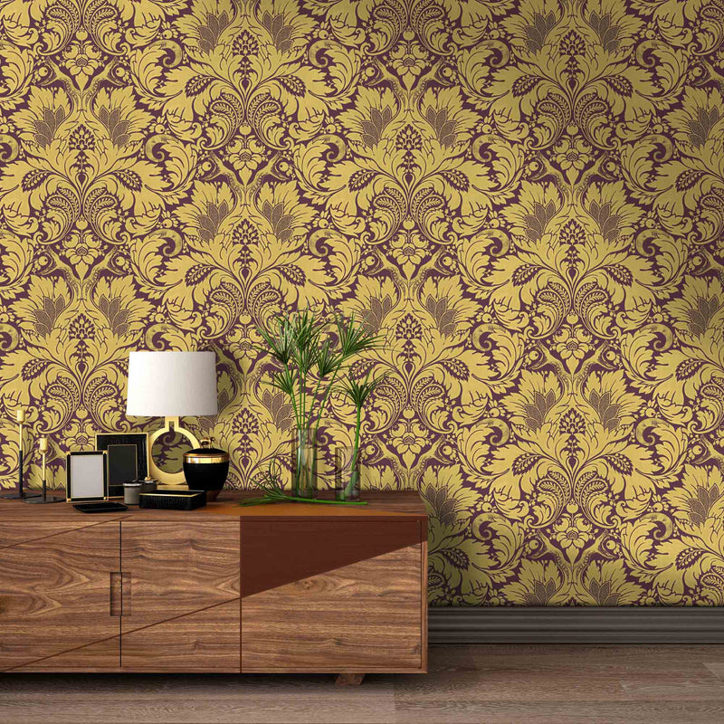 Fearless Damask Ochre Wallpaper