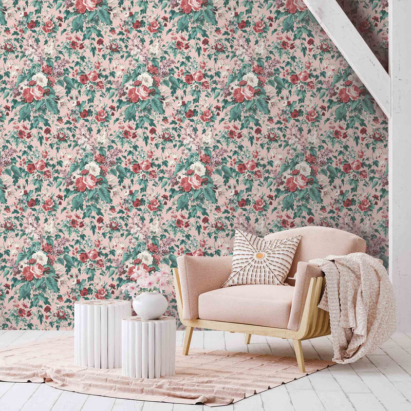 Faded Glamour Pretty Pink Floral Wallpaper By Pearl Lowe