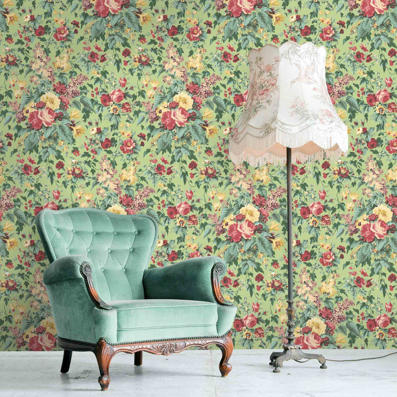 Faded Glamour Vintage Green Floral Wallpaper By Pearl Lowe 