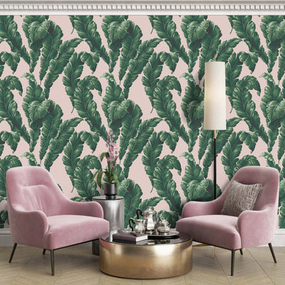 Lets Go Bananas Green/ Blush Wallpaper