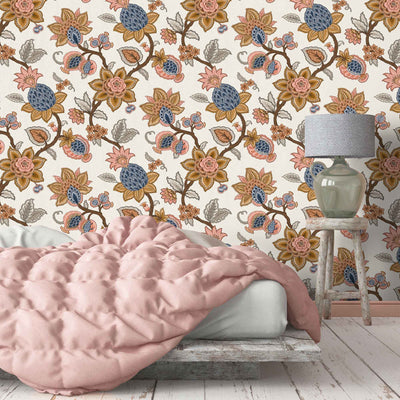 Doris Jacobean Ink Blue Floral Wallpaper By Woodchip & Magnolia 